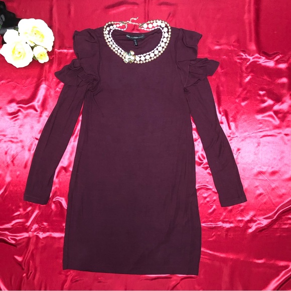 ⭐️NEW⭐️WhiteHouseBlackMarket WHBMLong Sleeve Ruffle Cold Shoulder Sheath Dress - Picture 7 of 10